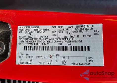 2015 Ford F-150 Xlt z USA, uszkodzony, nr VIN 1FTFW1EF0FKF08428